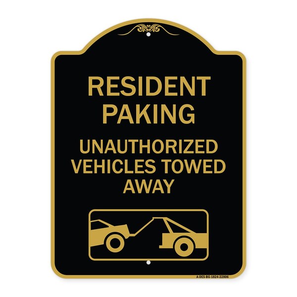 Tow Away Resident Parking Unauthorized Vehicles Towed Away With Car Tow Graphic, A-DES-BG-1824-22806